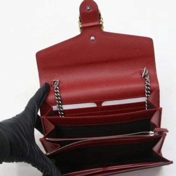 GUCCI Dionysus Mini Red Clutch 401231 496334 w/ Silver Chain Strap - Picture 11 of 15